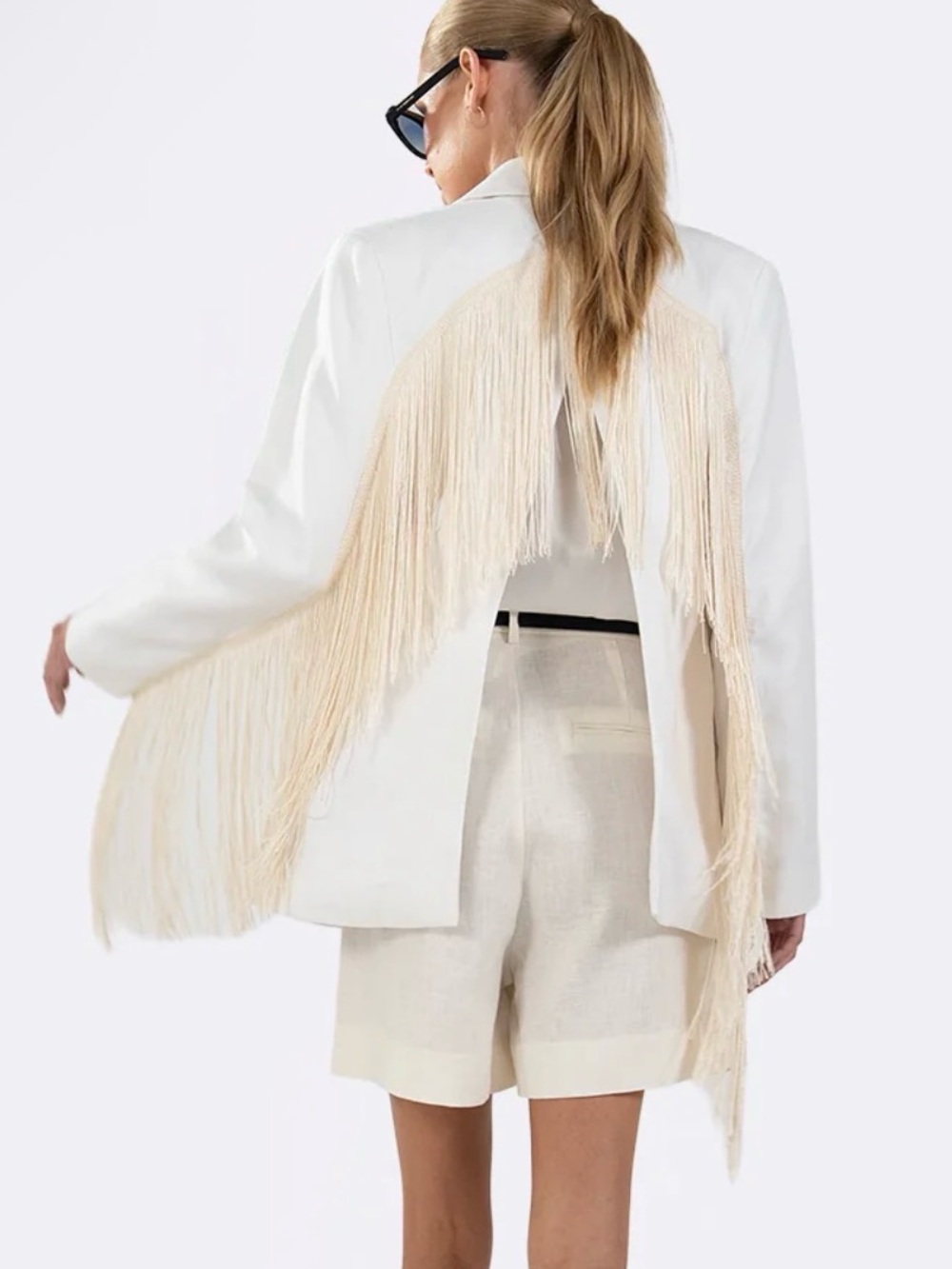 NEW Parentezi Vivienne Fringe Linen Blazer White Size Medium